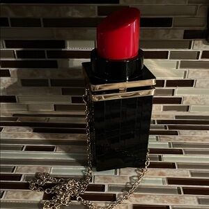 Red Lipstick Shaped Black Clutch